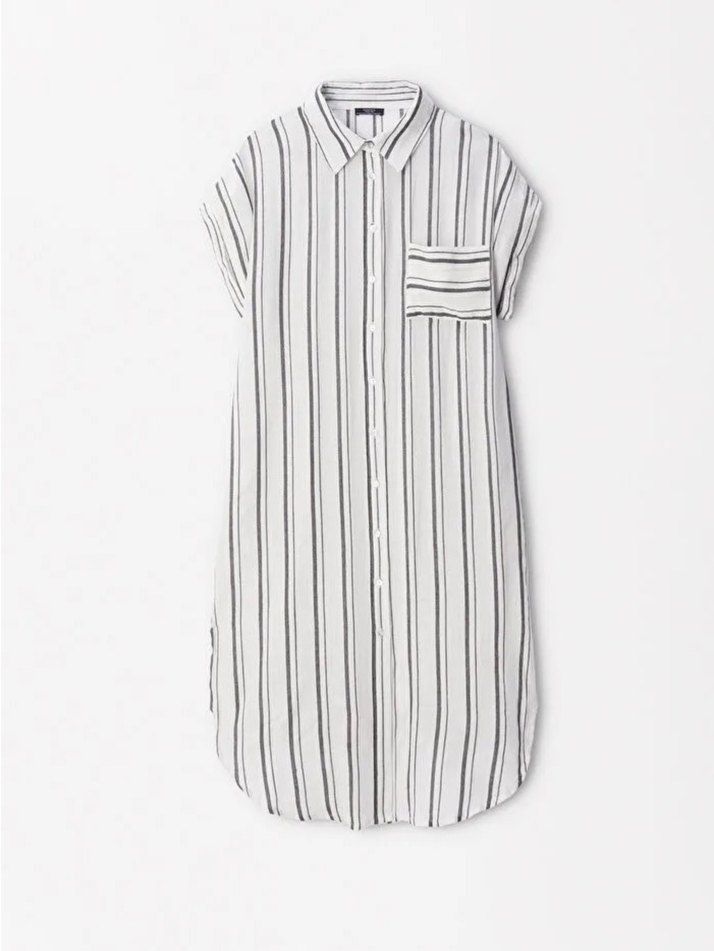 Striped White and Black Button-Front Swim Coverup Shirt Dress